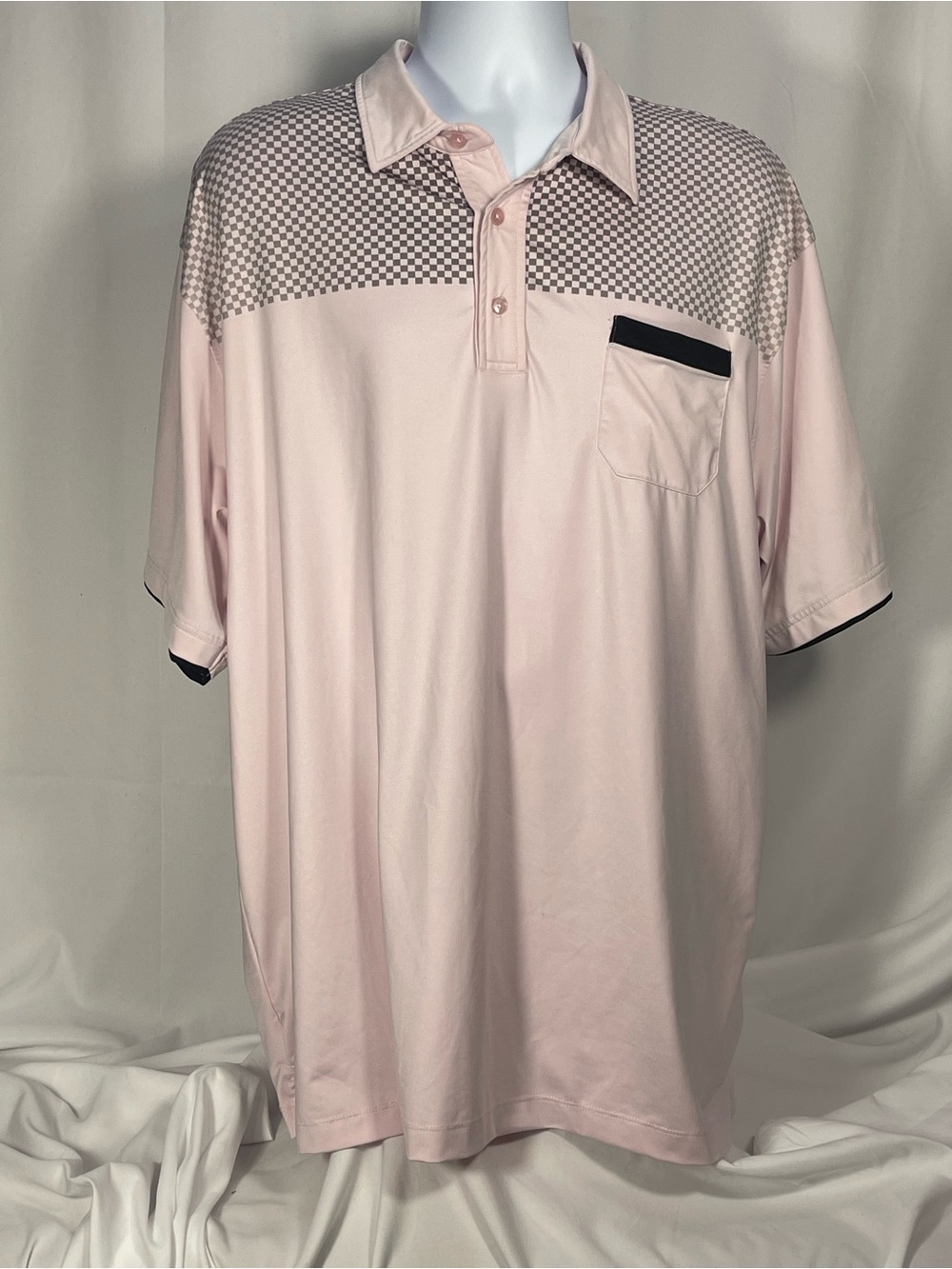 2d Guy Golf Men's Light Pink Checker-Yoke Polo w/Contrast Pocket Trim